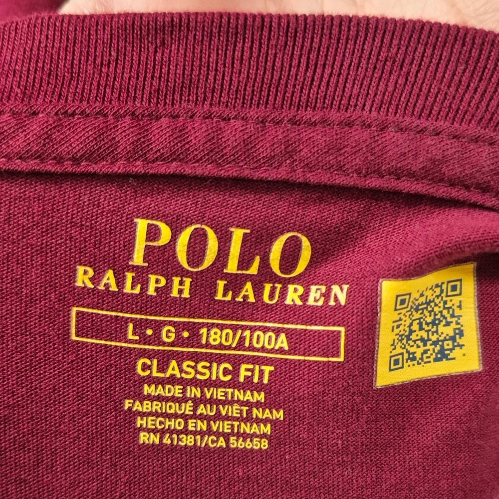 Polo Ralph Lauren burgundy red short sleeve v-neck tee shirt men's large - Picture 9 of 9